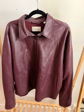 Aritzia Babaton Leather Shirt Jacket in Wine